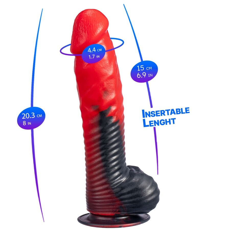 SILEXD - DEVIL DILDO FANTASY SILICONA LIQUIDA TERMOREACTIVO ROJO NEGRO 20.3 CM - OMerotics