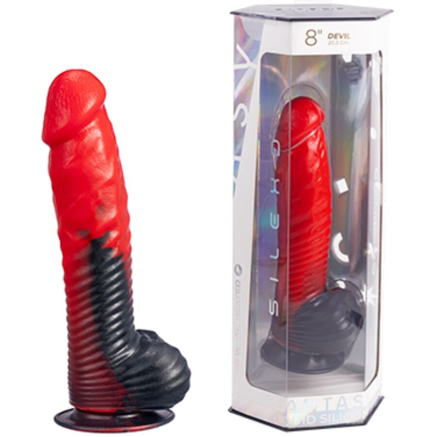 SILEXD - DEVIL DILDO FANTASY SILICONA LIQUIDA TERMOREACTIVO ROJO NEGRO 20.3 CM - OMerotics
