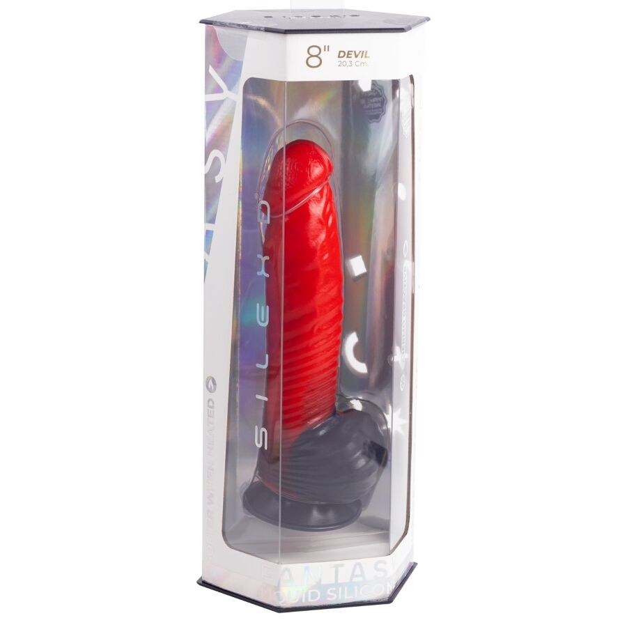 SILEXD - DEVIL DILDO FANTASY SILICONA LIQUIDA TERMOREACTIVO ROJO NEGRO 20.3 CM - OMerotics