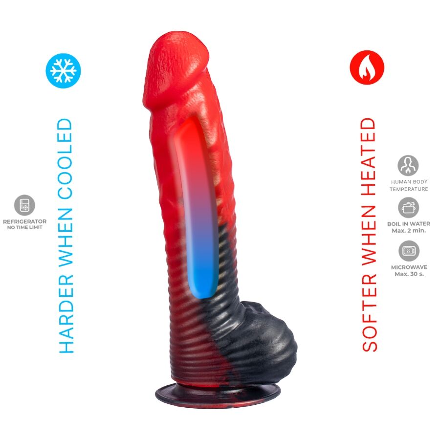 SILEXD - DEVIL DILDO FANTASY SILICONA LIQUIDA TERMOREACTIVO ROJO NEGRO 20.3 CM - OMerotics