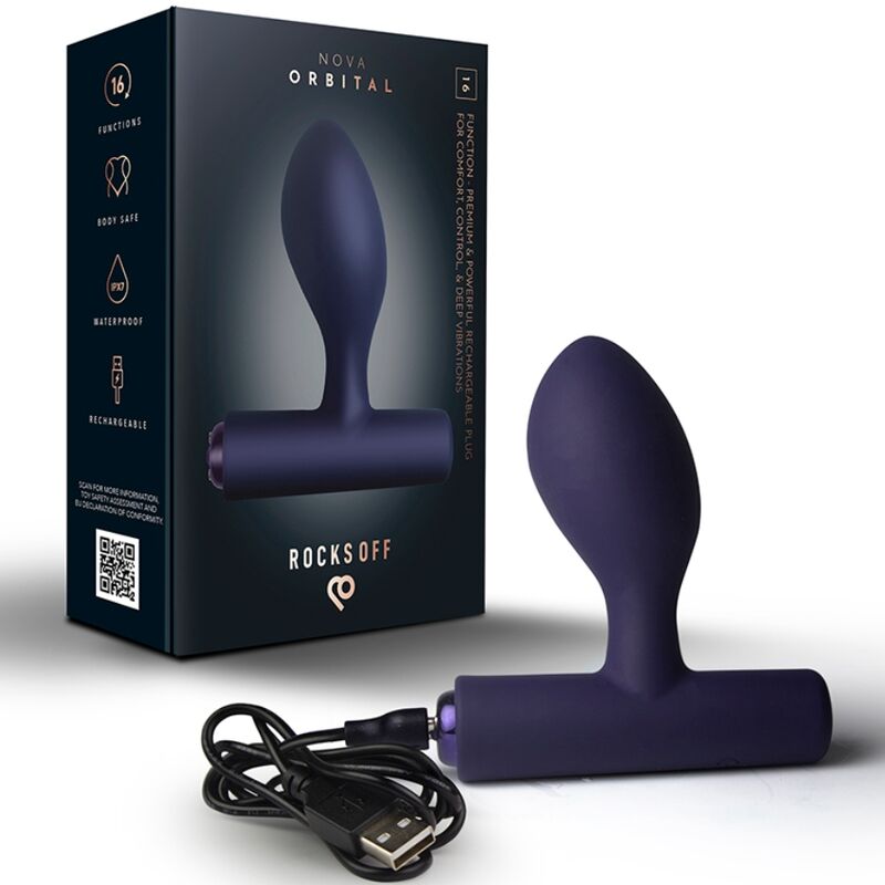 ROCKS-OFF - NOVA ORBITAL PREMIUM PLUG ANAL RECARGABLE 16 FUNCIONES AZUL - OMerotics