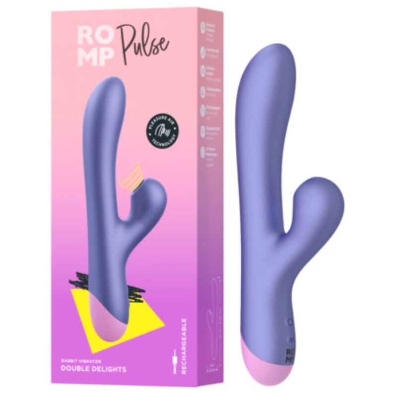 ROMP - PULSE VIBRADOR RABBIT DUAL PUNTO G AZUL ELÉCTRICO - OMerotics