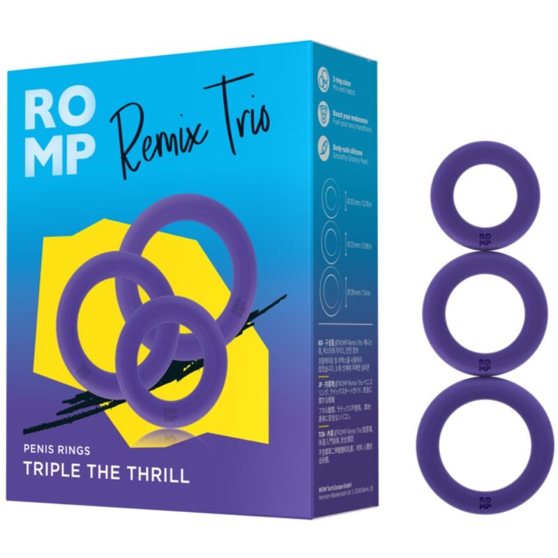 ROMP - REMIX TRIO SET DE 3 ANILLOS PARA PENE SILICONA MORADO - OMerotics