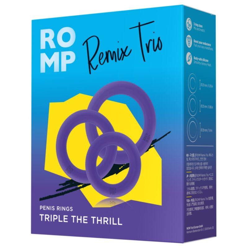 ROMP - REMIX TRIO SET DE 3 ANILLOS PARA PENE SILICONA MORADO - OMerotics