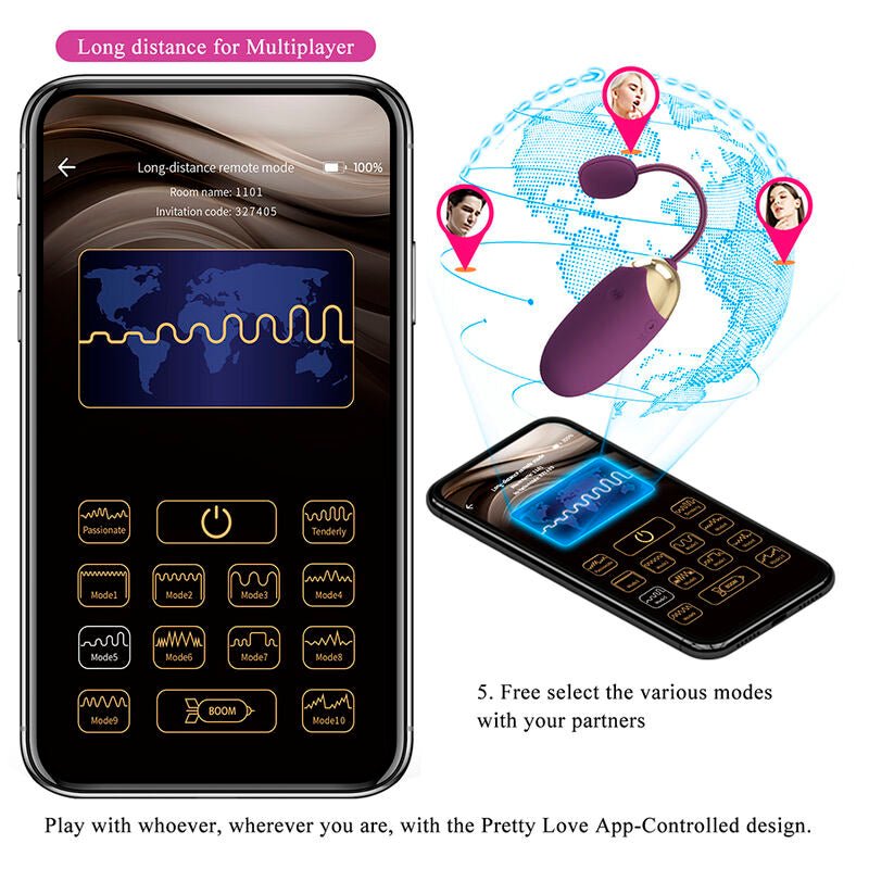 PRETTY LOVE - KLAY VIBRADOR HUEVO CON EMPUJE APP CONTROL MORADO - OMerotics
