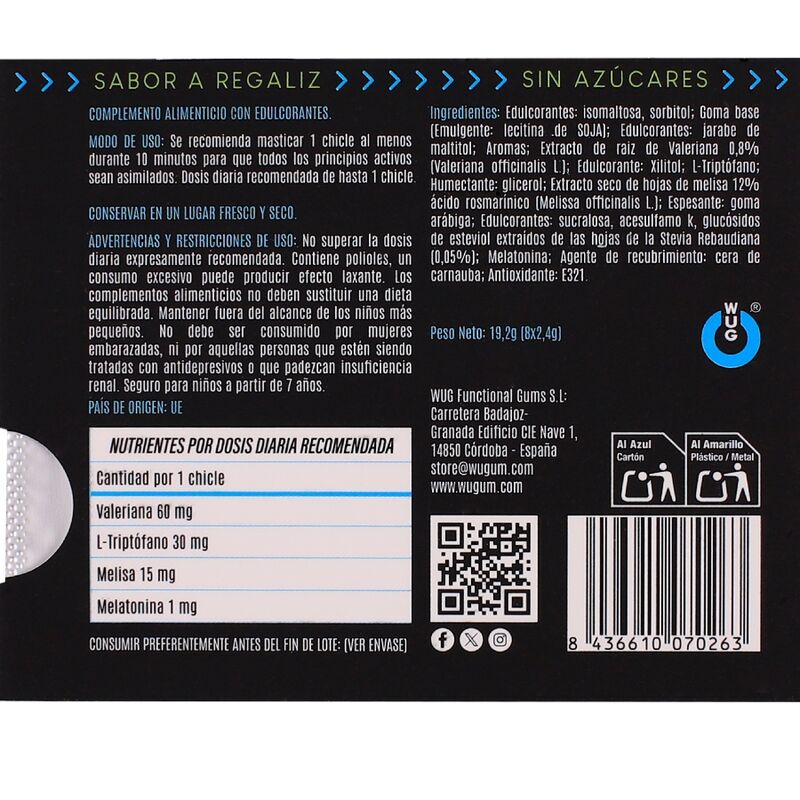 WUG Off - El chicle funcional que te ayuda a relajarte y dormir mejor BLISTER 8 UDS - OMerotics