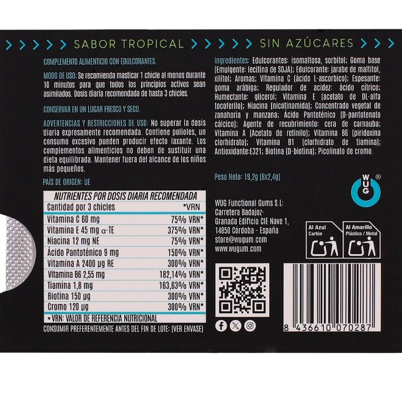WUG Multivit - El chicle funcional que refuerza tus defensas cada día BLISTER 8 UDS - OMerotics