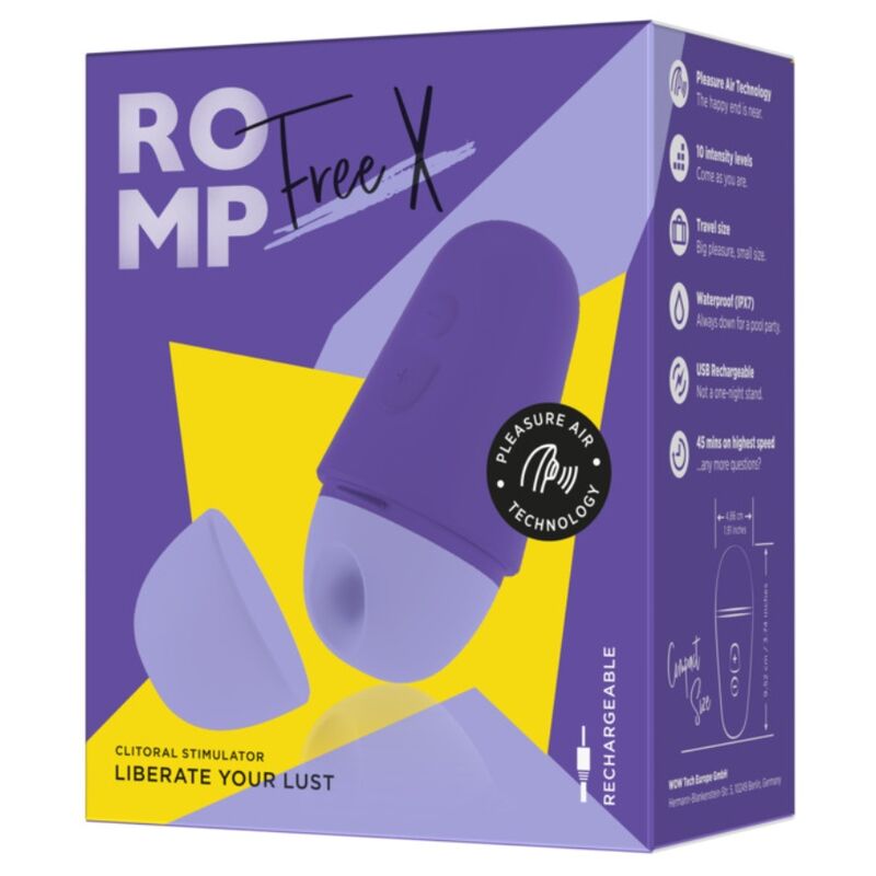 ROMP - FREE X ESTIMULADOR DE CLÍTORIS CON TAPA 10 NIVELES RECARGABLE MORADO - OMerotics