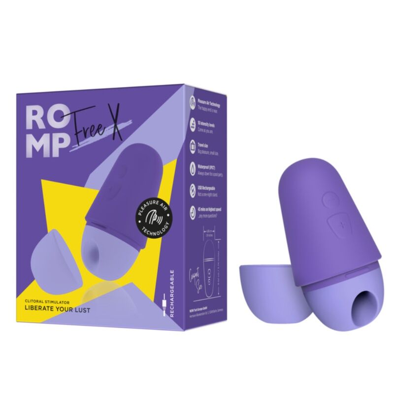 ROMP - FREE X ESTIMULADOR DE CLÍTORIS CON TAPA 10 NIVELES RECARGABLE MORADO - OMerotics