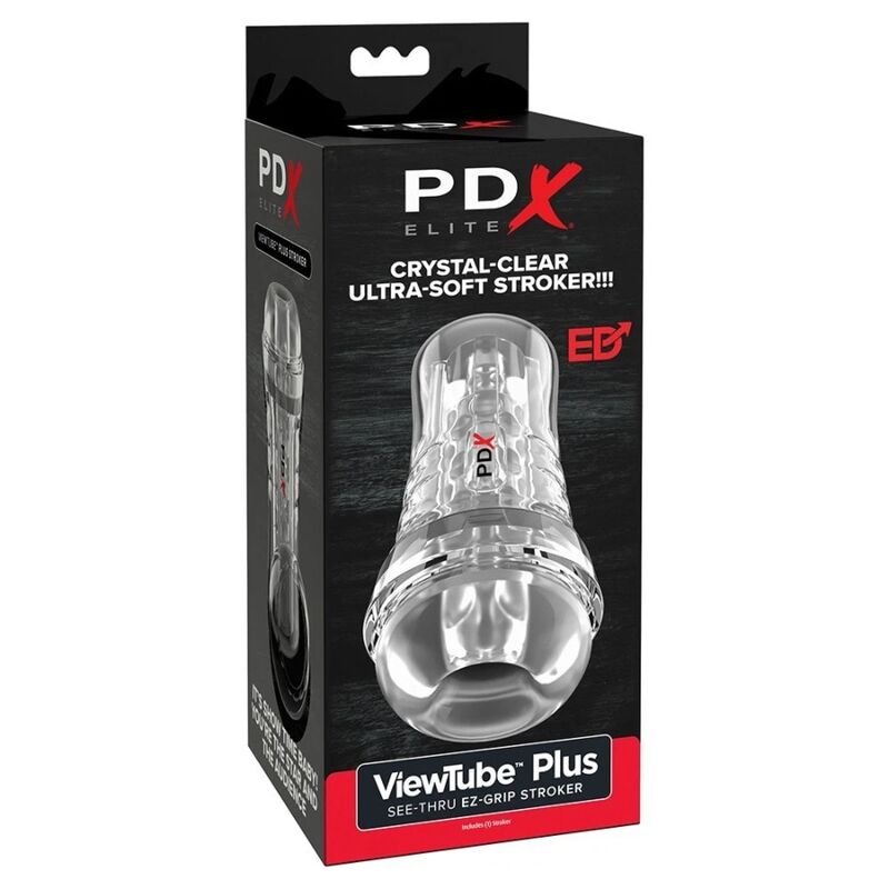 PDX ELITE - MASTURBADOR TRANSPARENTE VIEWTUBE PLUS SEE-THRU EZ-GRIP 21 CM - OMerotics