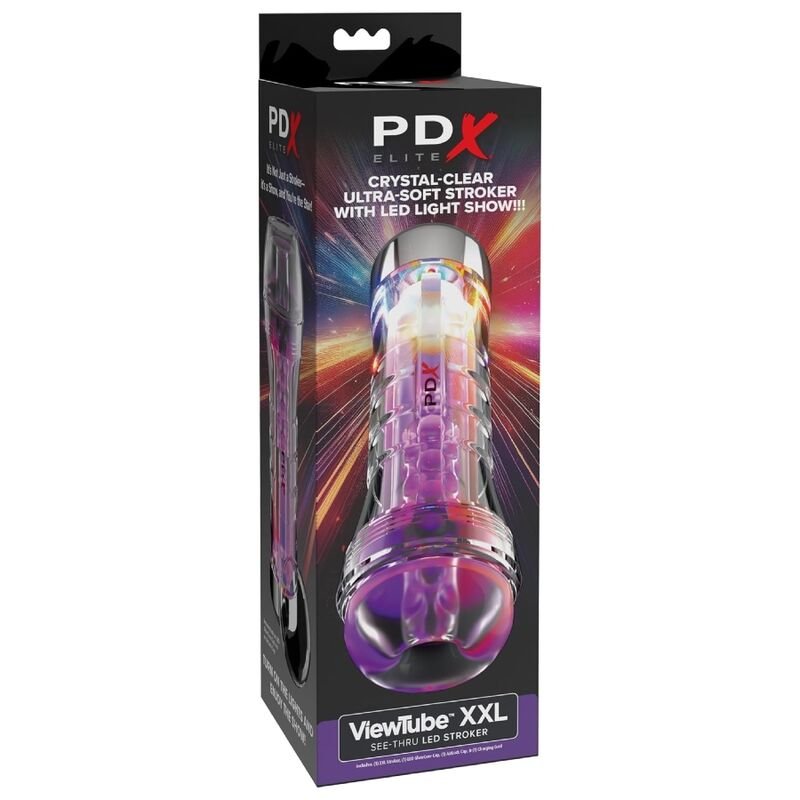 PDX ELITE - MASTURBADOR TRANSPARENTE VIEWTUBE XXL LED STROKER 27.3 CM - OMerotics