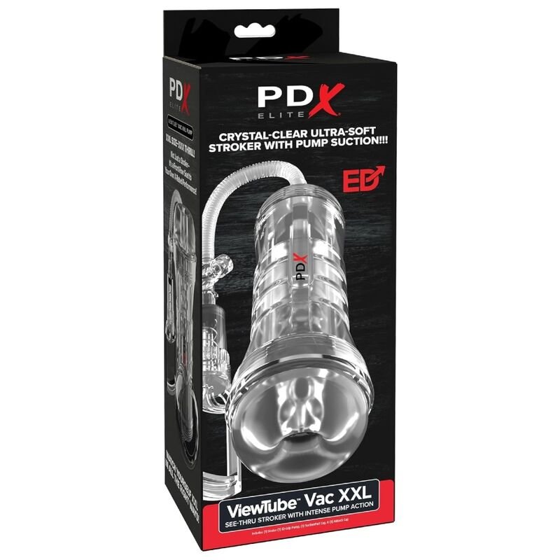 PDX ELITE - MASTURBADOR TRANSPARENTE VIEWTUBE VAC XXL CON BOMBA DE SUCCIÓN 27.3 CM - OMerotics