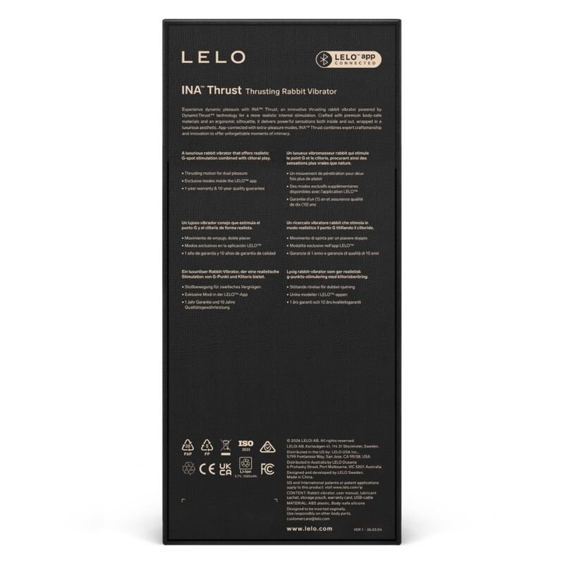 LELO - INA THRUST VIBRADOR RABBIT CON EMPUJE NEGRO - OMerotics