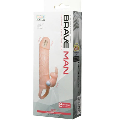 DANCE - BRAVE MAN PENIS SLEEVE WITH RABBIT VIBRATOR 16.5 CM NATURAL