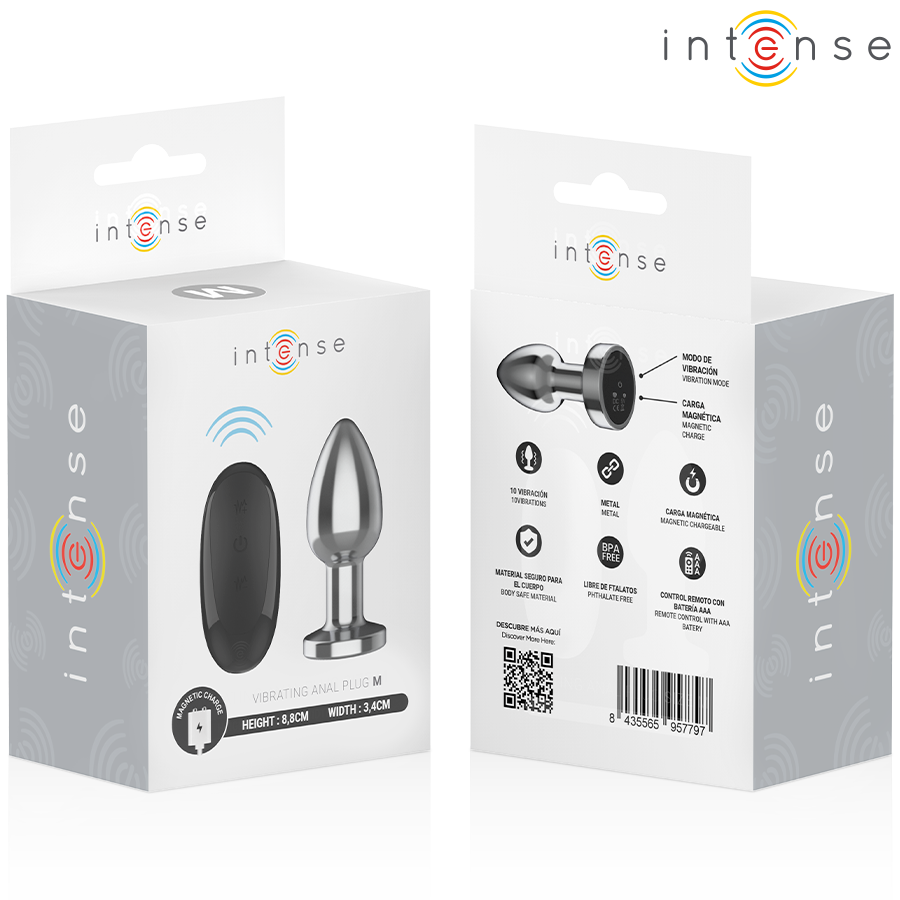 Intense - plug anal 10 vibraciones metal con control remoto