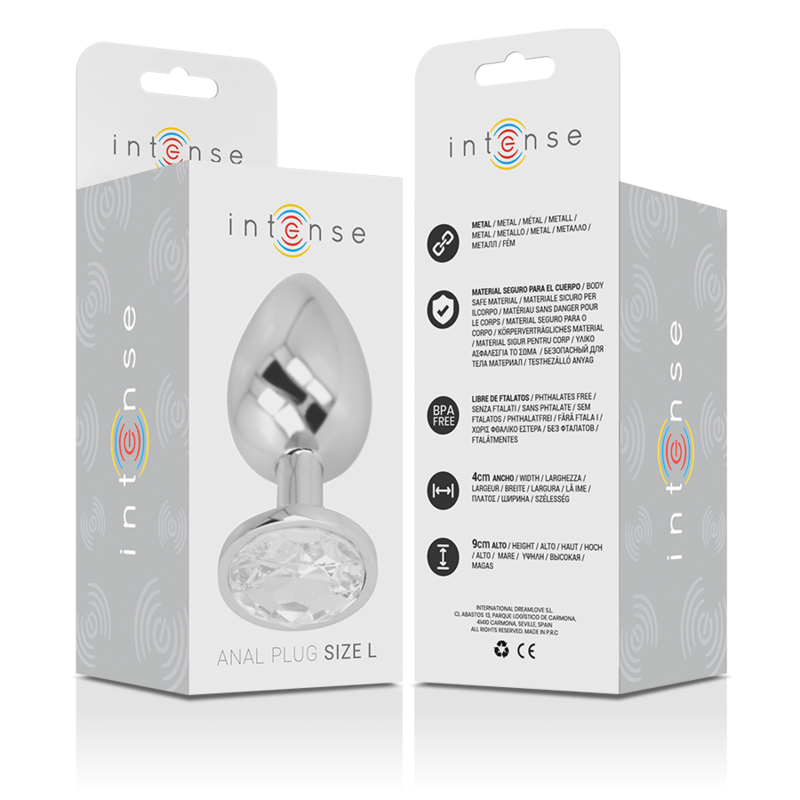 Intense - plug anal metal aluminio con cristal plata talla l