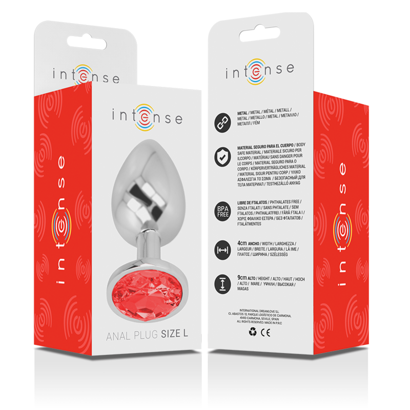 Intense - plug anal metal aluminio con cristal rojo talla l
