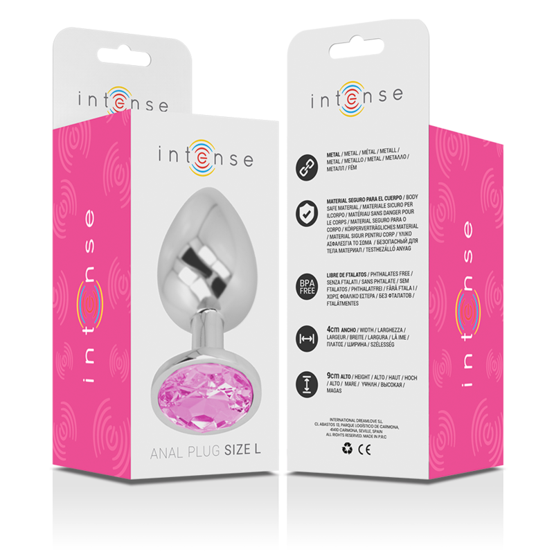 Intense - plug anal metal aluminio con cristal rosa talla l