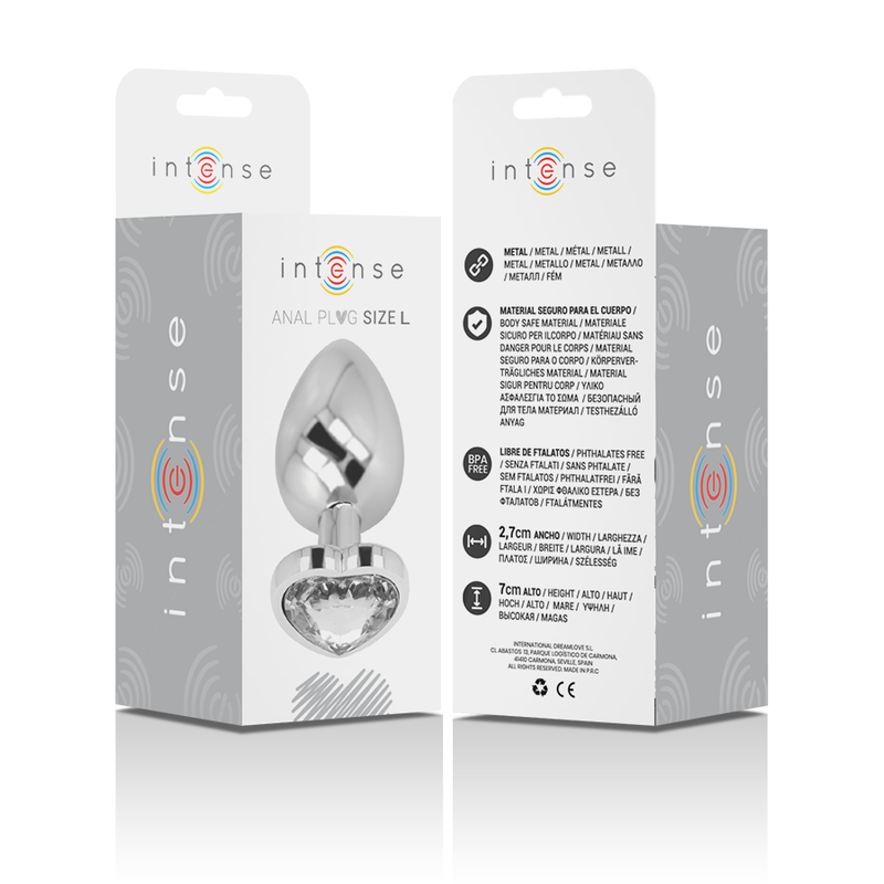 Intense - plug anal metal aluminio corazón blanco talla l