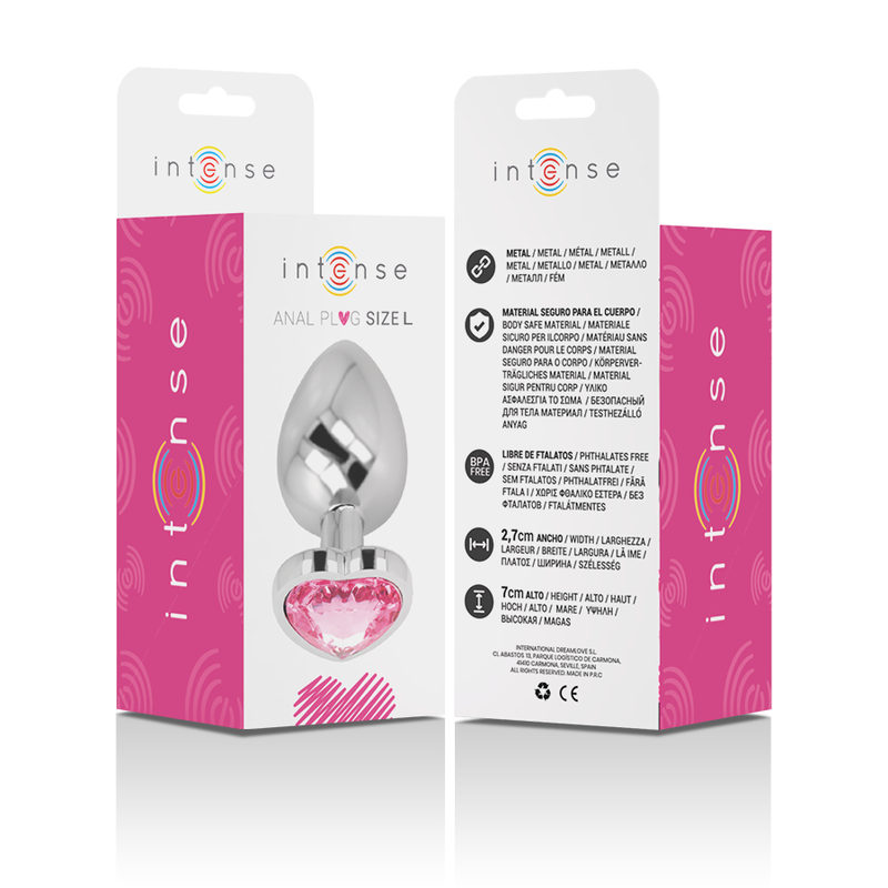 Intense - plug anal metal aluminio corazón rosa talla l
