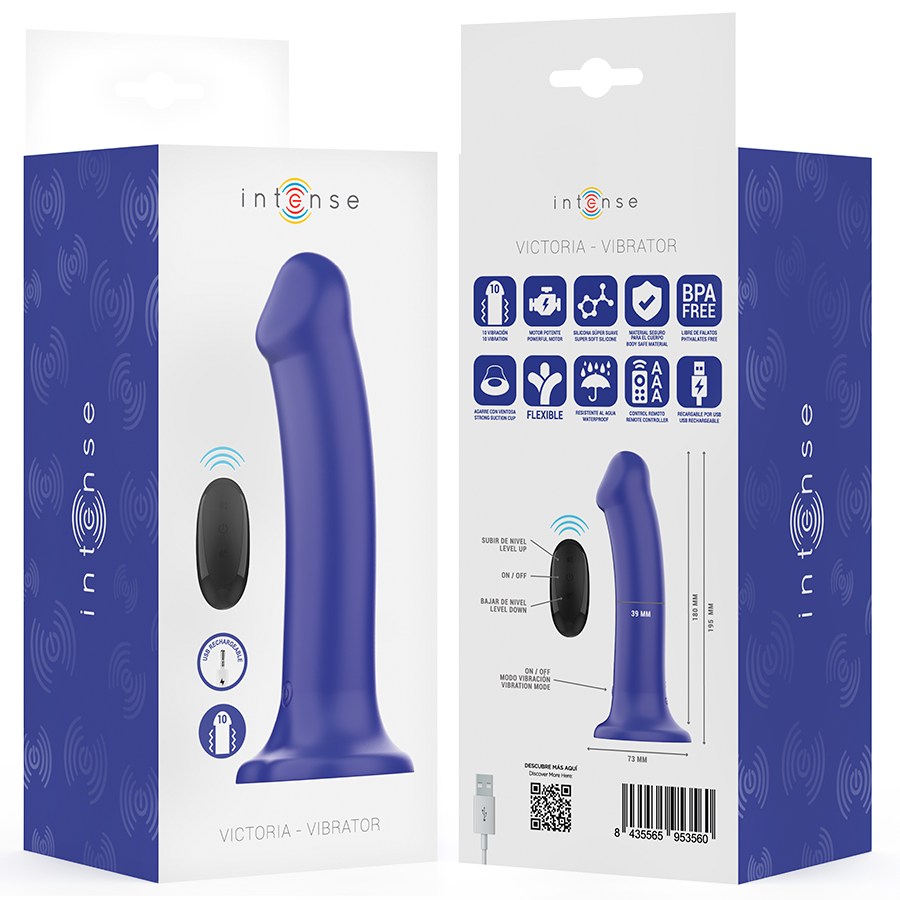 Intense - victoria vibrador con ventosa 10 vibraciones azul