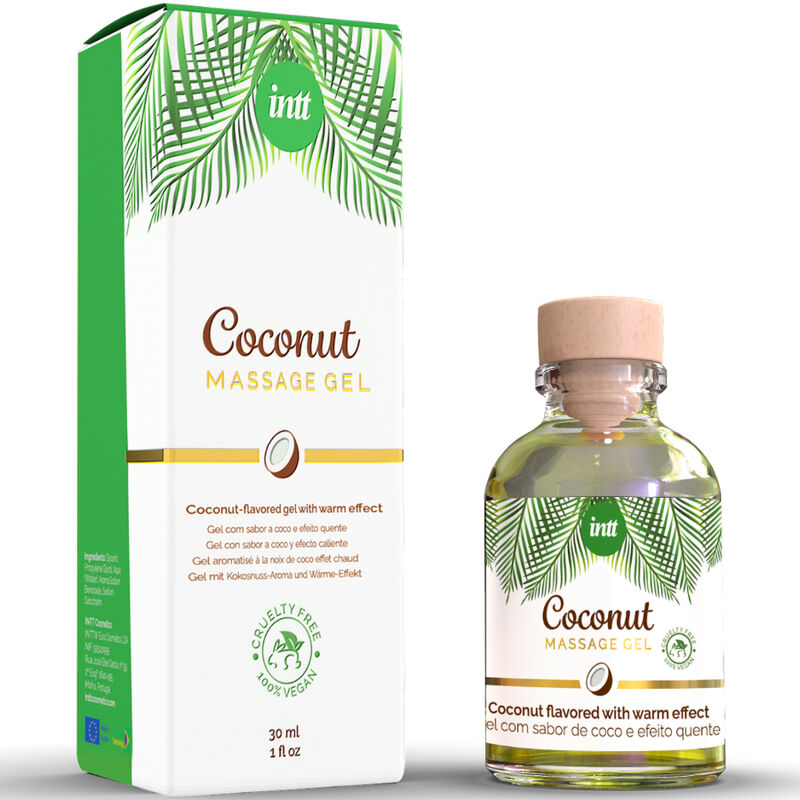 Intt - gel de masaje vegano con sabor a coco y efecto calor