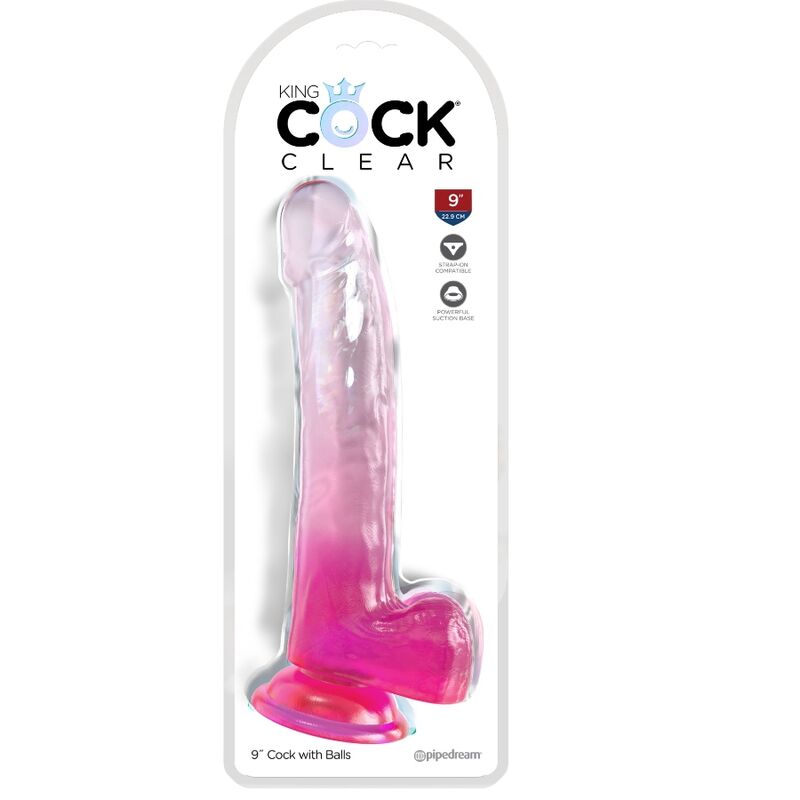 King cock - clear dildo con testículos 20.3 cm rosa