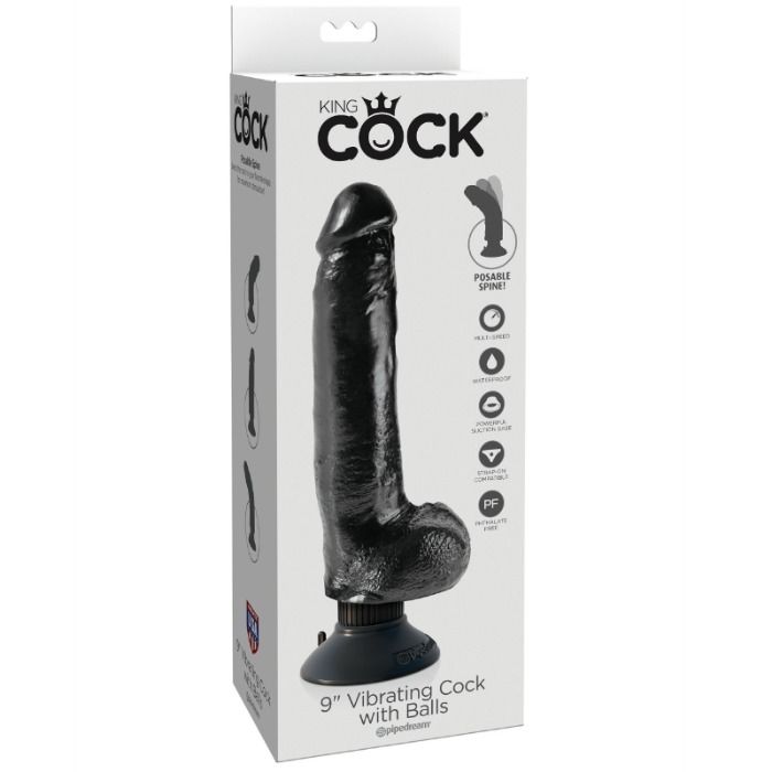 King cock - dildo vibrador con testículos 23 cm negro