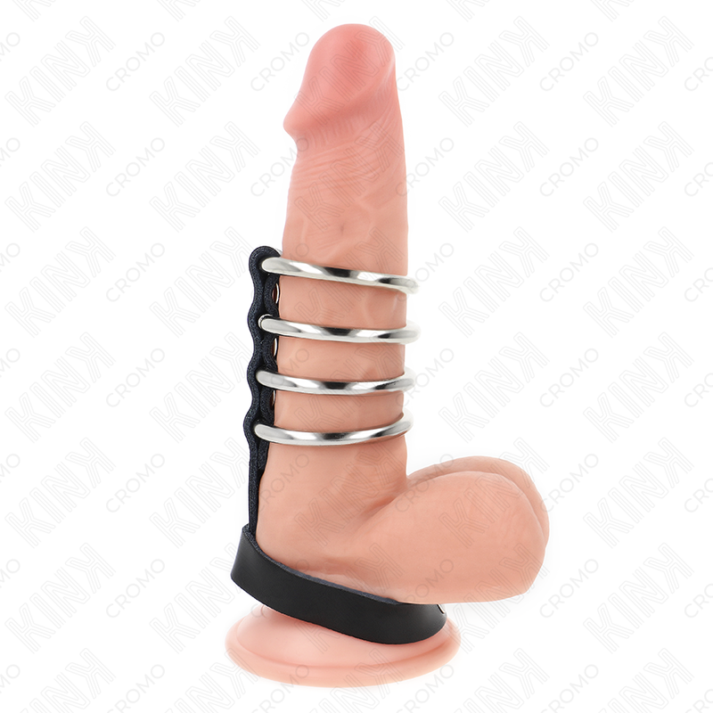 Kink - 4 anillos pene metal 3.8 cm conectados con correa