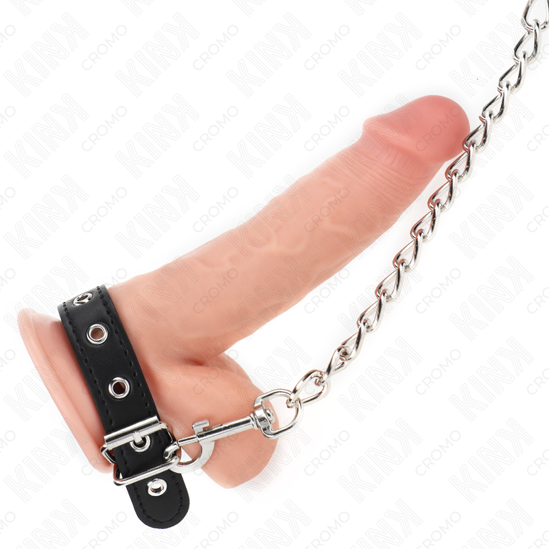 Kink - anillo pene cuero con correa 21.5 x 2 cm y cadena
