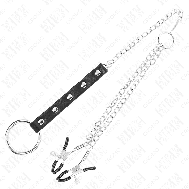 Kink - anillo pene metal con cadena y pinzas para pezones