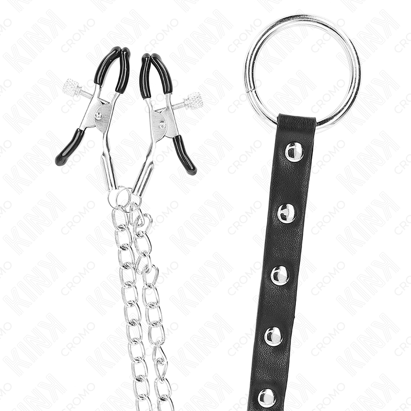 Kink - anillo pene metal con cadena y pinzas para pezones