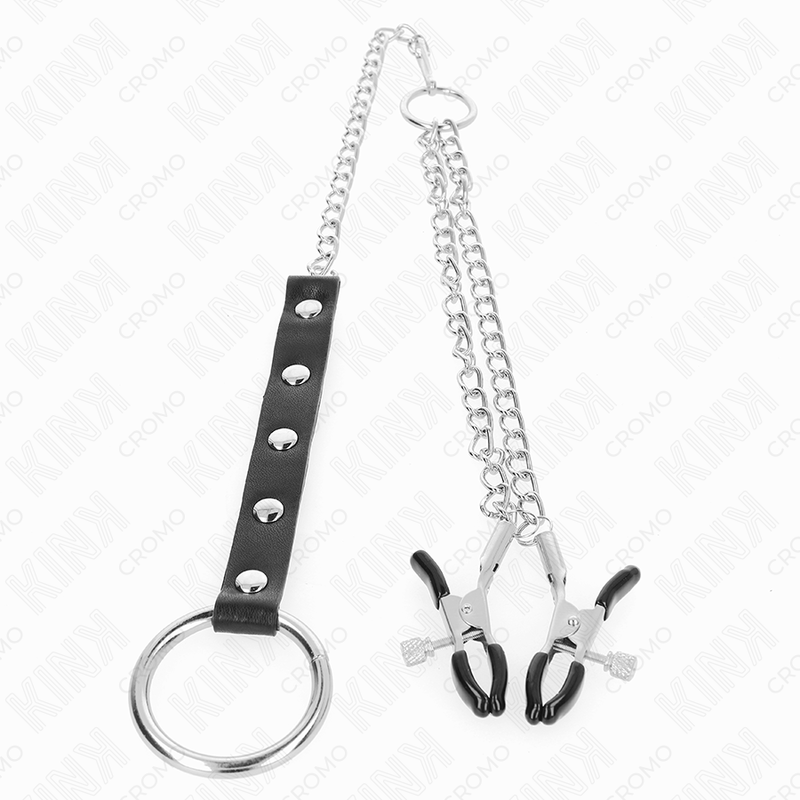 Kink - anillo pene metal con cadena y pinzas para pezones
