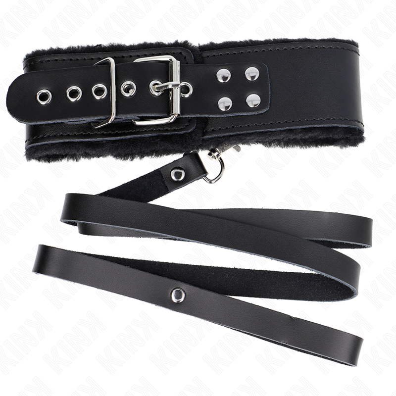 Kink - collar con correa 116 cm de piel negro ajustable