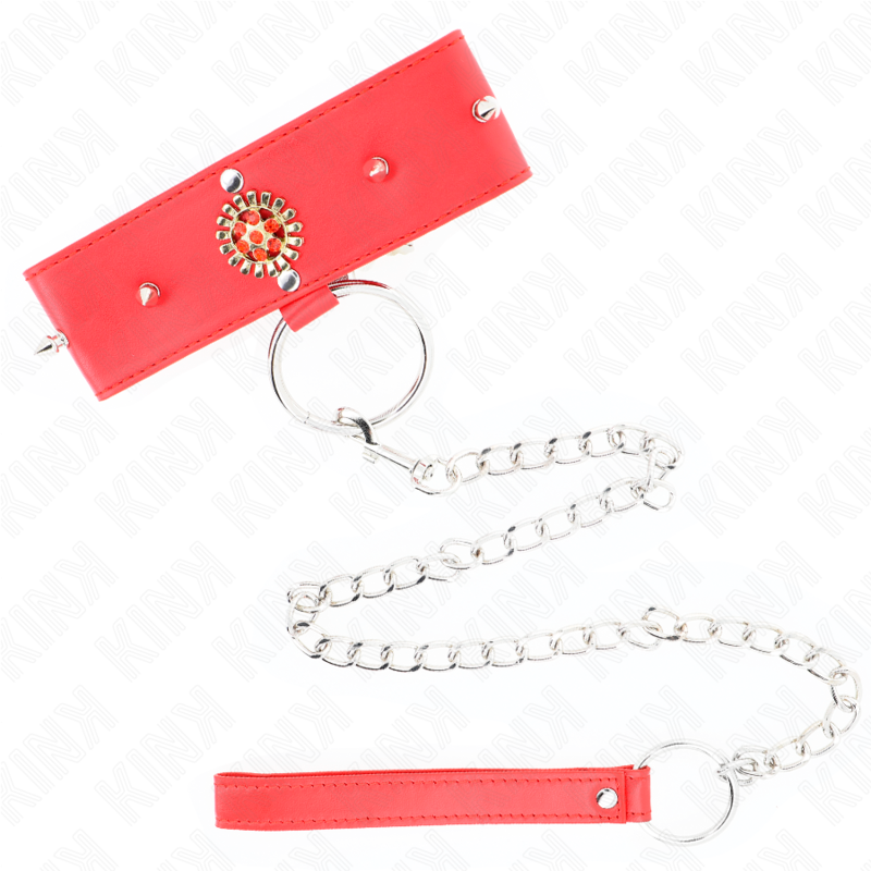Kink - collar con correa 65 cm cuello de diamantes rojo