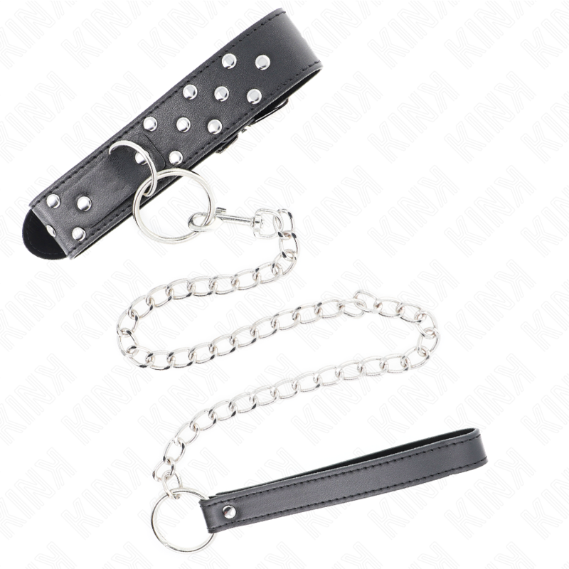 Kink - collar con correa 65 cm remache anilla negro