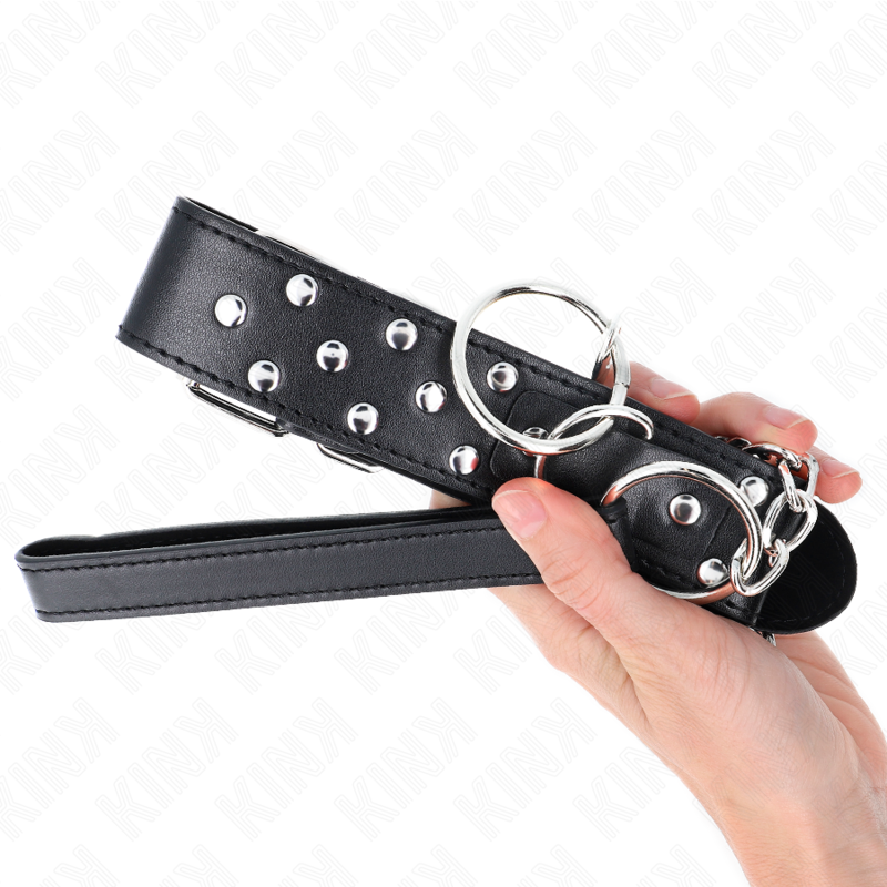 Kink - collar con correa 65 cm remache anilla negro