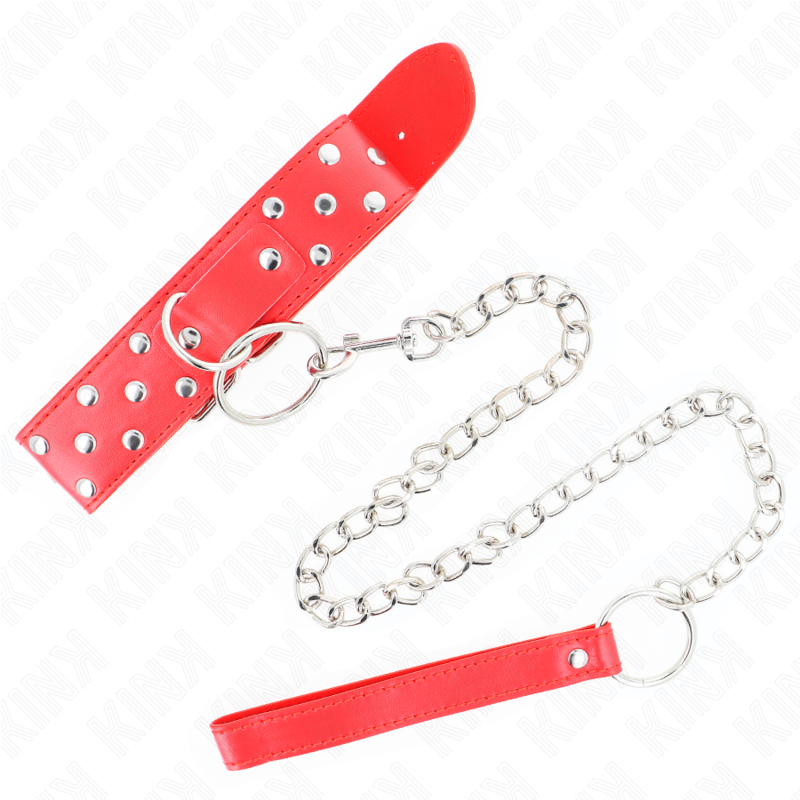 Kink - collar con correa 65 cm remache anilla rojo