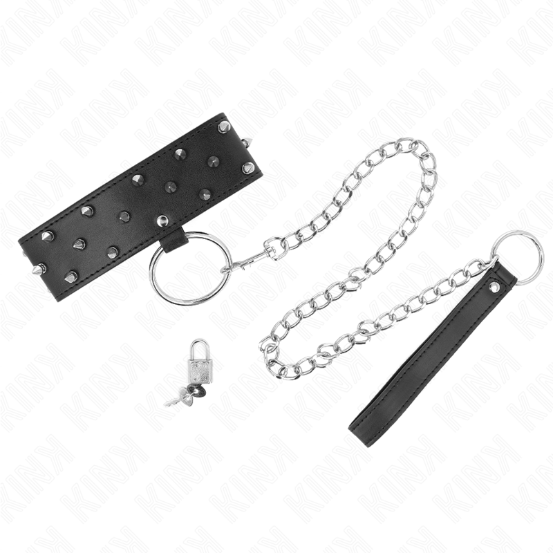 Kink - collar con correa 65 cm con tachuelas plateadas