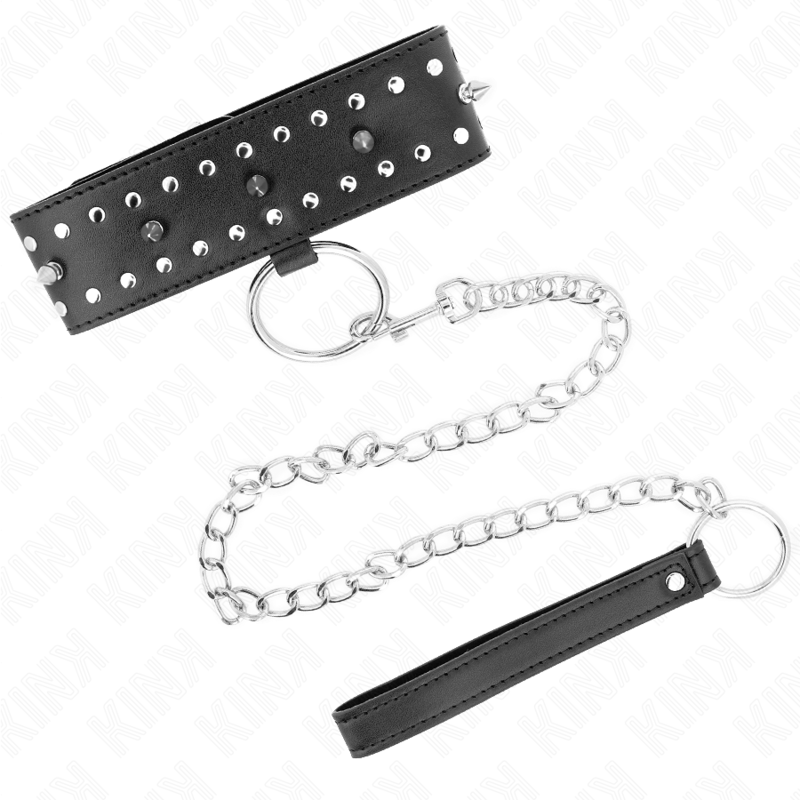 Kink - collar con correa 65 cm con tachuelas plateadas