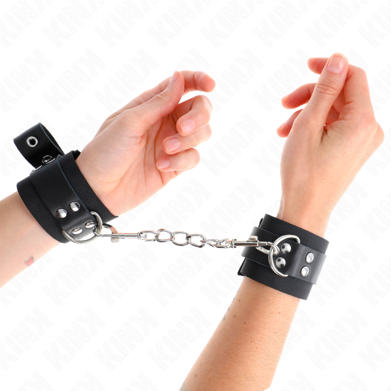 Kink - muñequeras de nylon negro con correa cuero negro