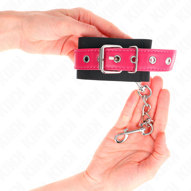 Kink - muñequeras de nylon negro con correa polipiel fuscia