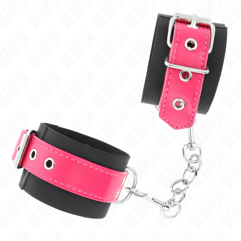 Kink - muñequeras de nylon negro con correa polipiel fuscia