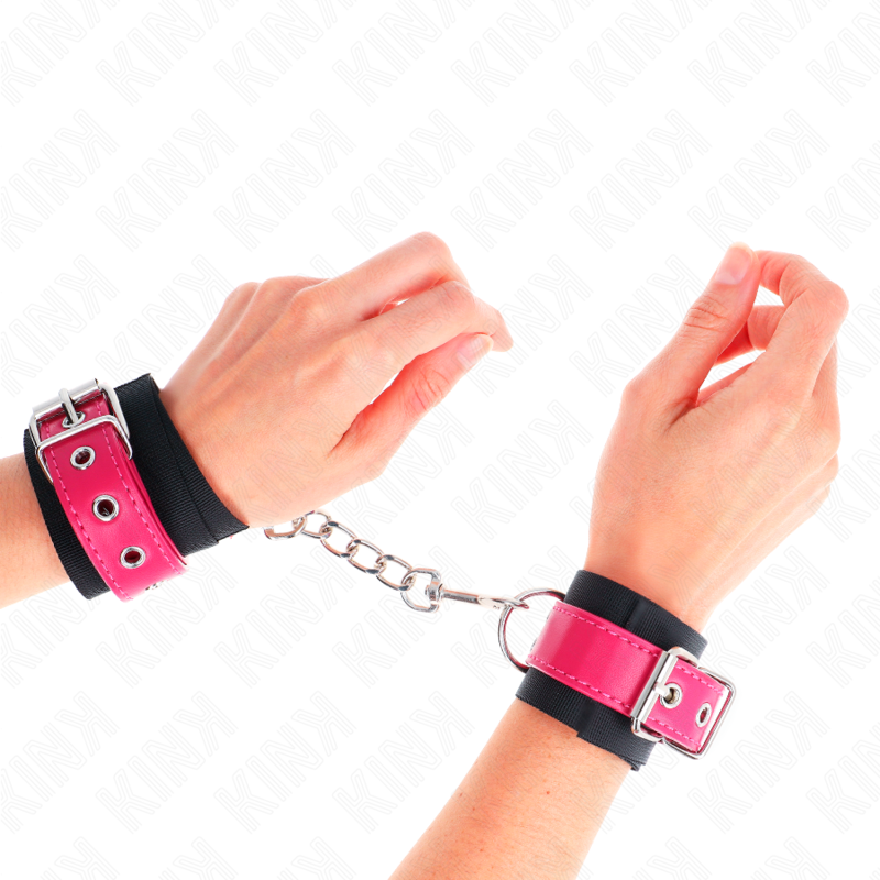 Kink - muñequeras de nylon negro con correa polipiel fuscia