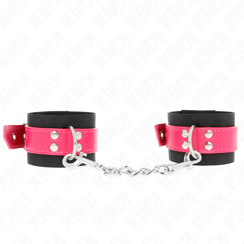 Kink - muñequeras de nylon negro con correa polipiel fuscia