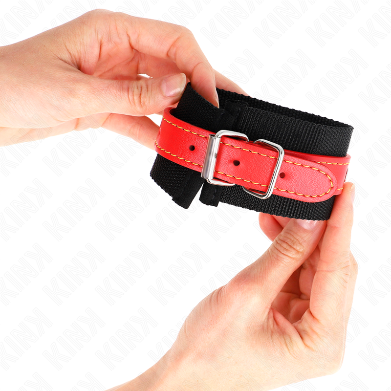 Kink - muñequeras de nylon negro con correa polipiel rojo