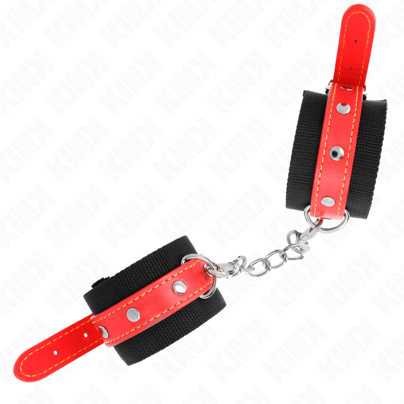 Kink - muñequeras de nylon negro con correa polipiel rojo