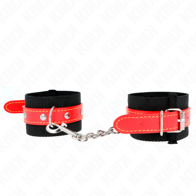 Kink - muñequeras de nylon negro con correa polipiel rojo