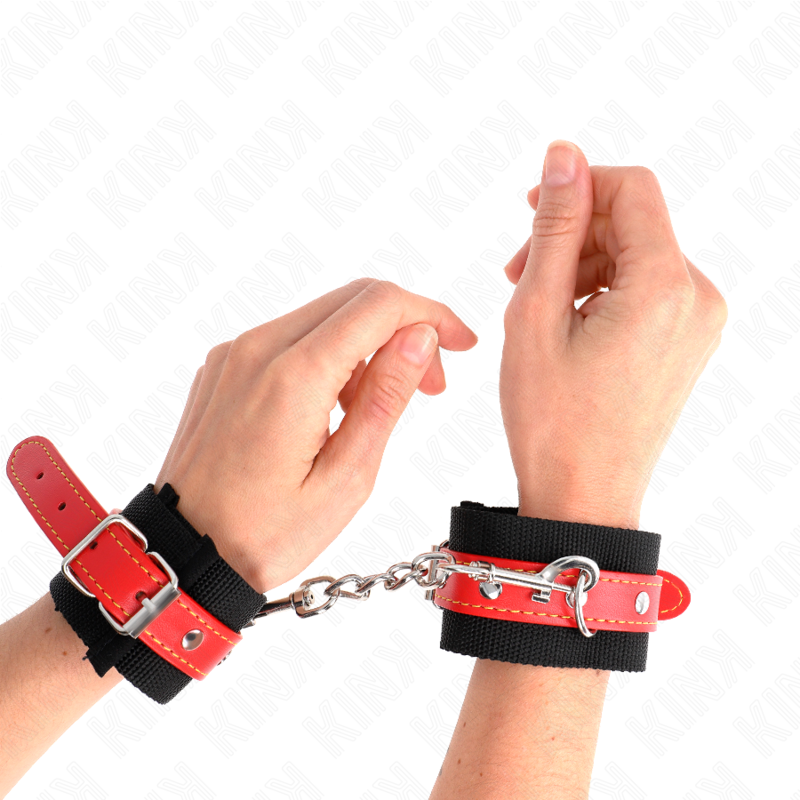 Kink - muñequeras de nylon negro con correa polipiel rojo
