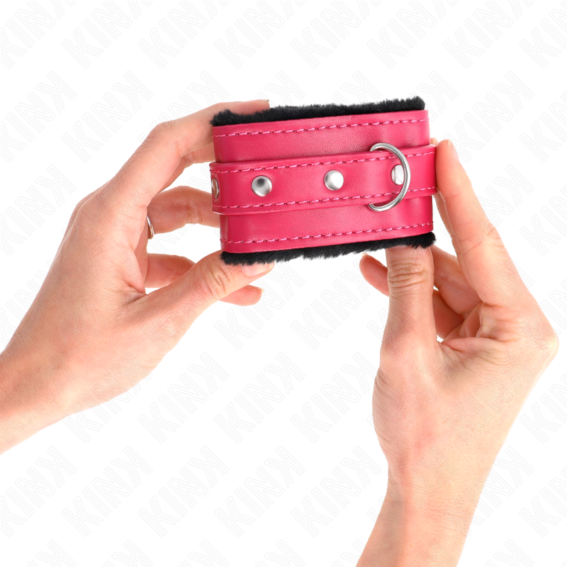 Kink - muñequeras forradas premium negro con correa fucsia
